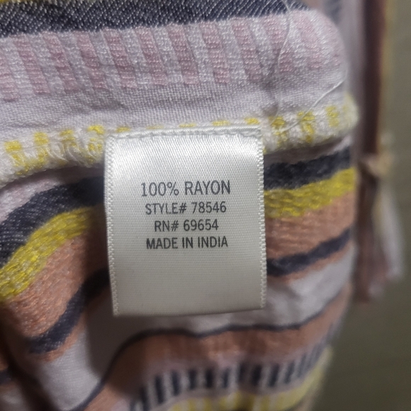 Miami 100% Rayon Yellow & Pink Striped Bell Sleeve Top Boho Artistic Bohemian Sm - Picture 6 of 7